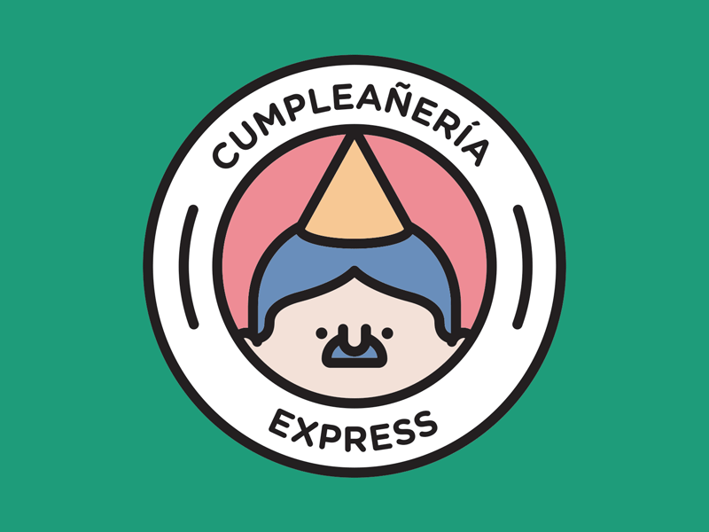 CUMPLEAÑERÍA EXPRESS brand character logo man mr party vector