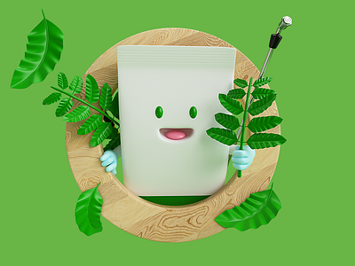 CHARACTER! 3d character green. wood leaves render
