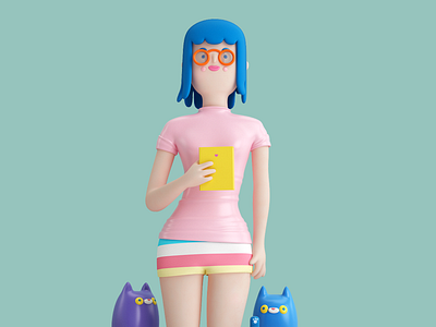 GATITOS! 3d book cats character girl render