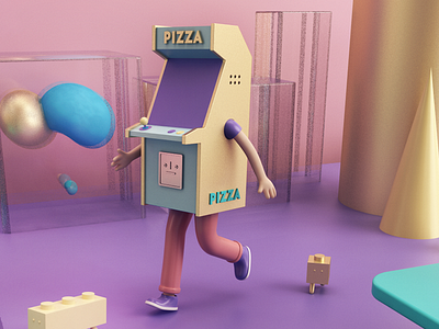 ARCADE! 3d character game pizza rarcade render