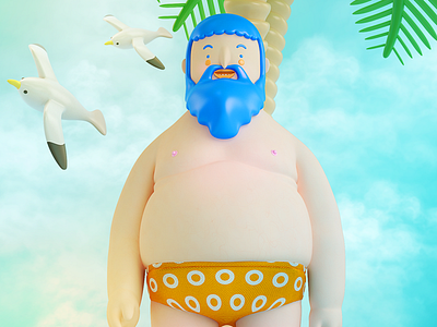SEÑOR PLAYA! 3d beach character man mr persona playa render
