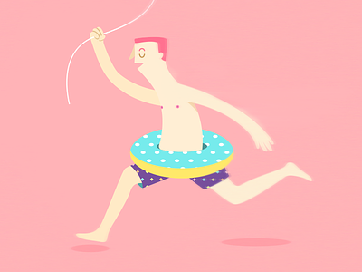 Corre! bermuda character lifesaver man nipples pink run vector