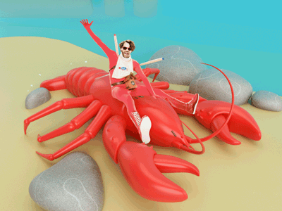 LANGOSTA!!! 3d beach character man render sea