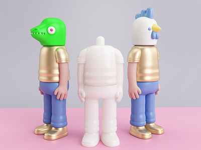 HOMBRE SIN CABEZA 3d character chicken dino gente head people