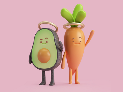 AMIGOS! aguacate avicado carrot charcter render zabahiria