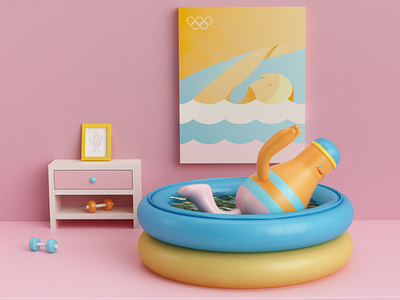 NADAR! 3d character pink poster render swim