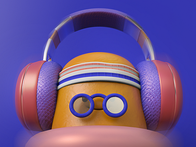 MUSIC 3d character glass headphones plastic render