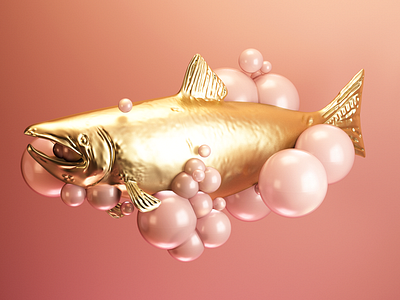 TRUCHA c4d fish gold model oro pink render truchas