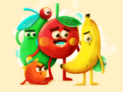 Las frutas! adobe apple banana characters cool pera psd