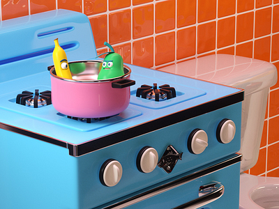 KITCHEN! banana c4d character cocina kitchen octane pear render