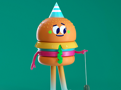 BURGER! 3d burger c4d character illustration octane render tie vector