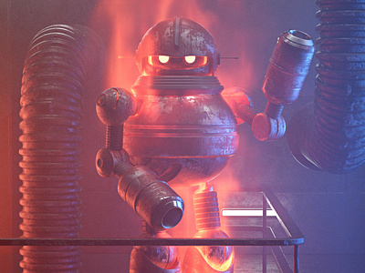 ROBOT 3d c4d character fire hell illustration octane render robot