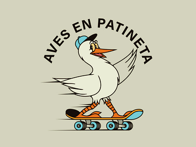 AVES bird character illustration persona skateboarding vector