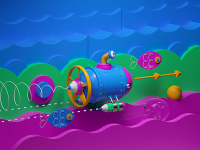 SUBMARINO 3d c4d character illustration octane render vector