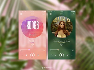 Daily UI 009 Music player design app branding color scheme dailyui dailyui009 dailyuichallenge graphic design interface music player ui pink tropical leaves typography ui ui design ux visual design