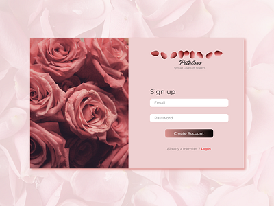Petalsss branding clean dailyui dailyuichallenge design flowers logo minimal signup typography ui ux web website