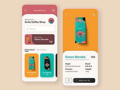 Owlie Coffee Shop | App Design Concept app app design branding coffee coffee shop design illustration mobile product ui ui design ux