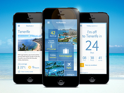 MyThomson App beach blue countdown flights holiday hotel iphone minimal tiles vacation weather