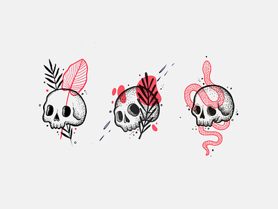 The Three Skulls design hand drawn illustration