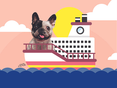 Travelling animal art artist artwork boat branding bulldog cats dogs illustration art illustrator logo pet petcare puppy sunset travel vector