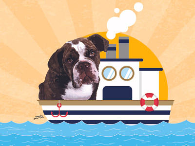 Travelling animal animal illustration art artwork beach boxer cat character characterdesign cute design dog dog illustration illustrator painting pet sea vector illustration