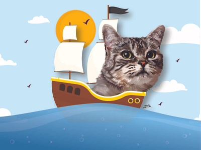 The Sailor Cat animal art cat cute design dog illustration pet puppy vector