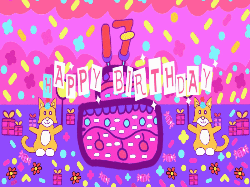 Colorfull Happy Birthday gift 2020 2d animation animated animation cake candy cat color colorfull design fun gif gift happy birthday ilustration loop