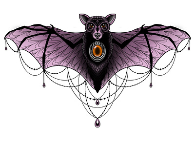 Victorian bat bat creature design goth gothic halloween illustration jeweled moon nocturnal tattoo