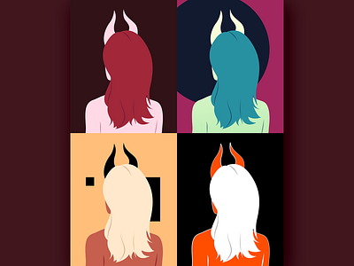 devilgirl collage character design devil devil horns flat girl illustration simple vector vector art