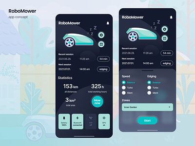 RoboMower App Concept app design lawn lawnmower mobile mobile app design product design smart ui ui design ux ui