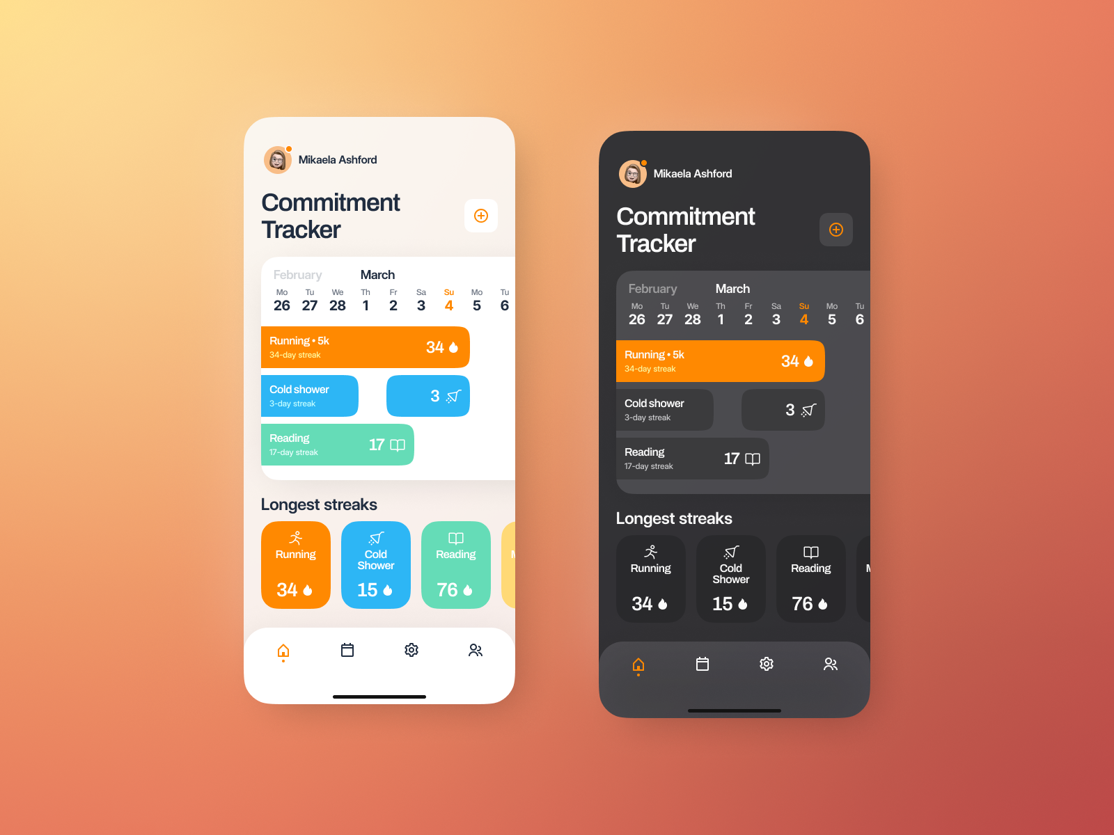 Commitment Tracker Concept - Light & Dark mode by BrightHills on Dribbble