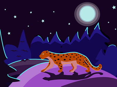 Leopard in a moon night design illustration leopard nature night vector