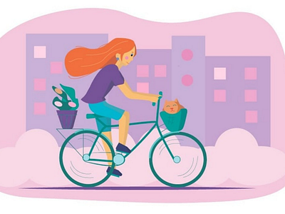 Bikegirl bike cat design girl illustration landscape pinky vector