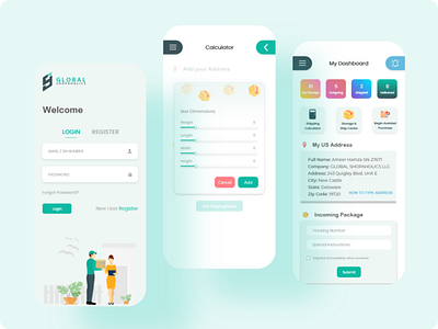 Global Shopaholics Mobile App app design minimal ui vector