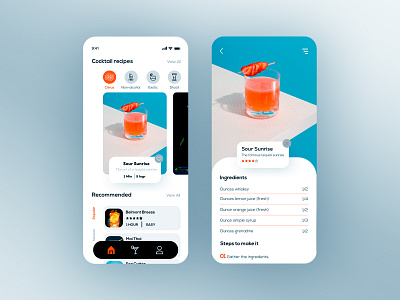 Cocktail Recipe App 🍹 🍸 adobe app appdesign application cocktail colorful design minimal recipe app sketch ui uidesign uiux