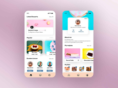 Dessert App 🧁 app appdesign application bakery colorful design dessert minimal profile page sketch ui uiux userinterface