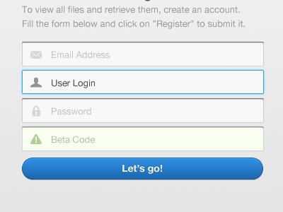 UI Fields blue button call to action drew wilson email green icons login pictos