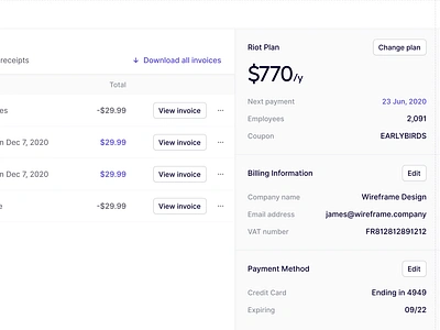 Plans and Billing design icons interface sass sass app ui user experience user interface ux web app