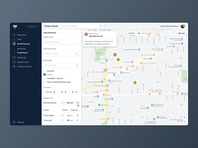 TruckMap application dashboard design saas app ui user experience user interface ux