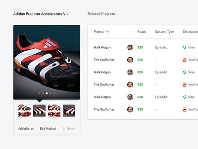 Adidas Predator 1x 2x design grid view image slider list view retina ui user interface ux