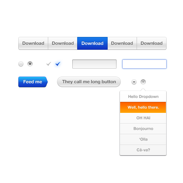 Загрузить фиды. PSD файл. Radio buttons UI. Dropdown UI Kit.