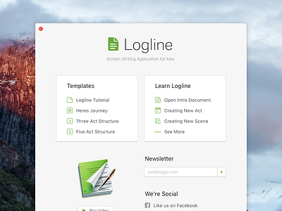 Logline Welcome Screen 1x 2x design icon design icons mac app ui user experience user interface ux welcome screen