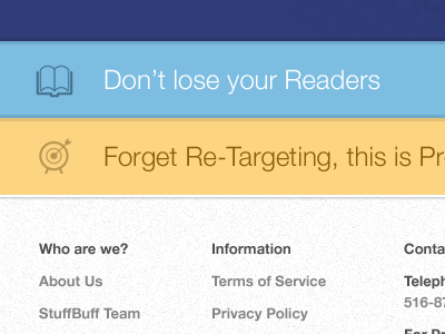 Don't lose your Readers blue design footer purple ui ux web app yellow