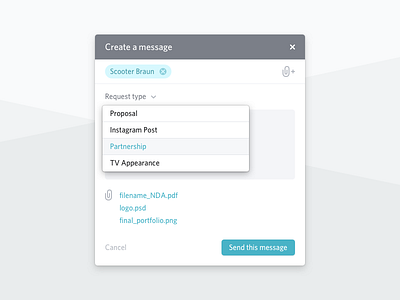 Compose a Message attachment icon design modal teal ui user experience user interface ux