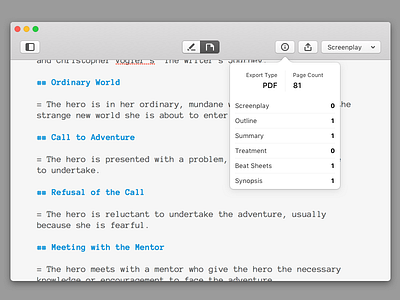 Screenwriting macOS application design mac app mac application macos osx ui user experience user interface ux