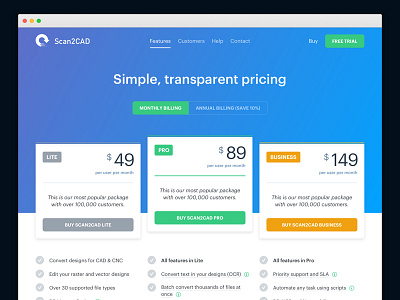 Scan2CAD Pricing design pricing pricing page ui user experience user interface user interface design ux