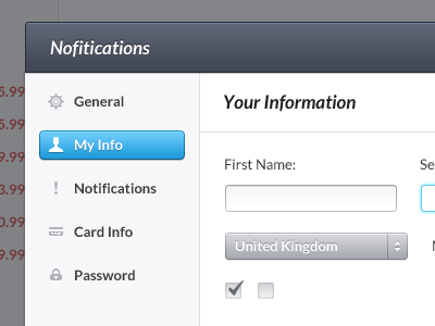 My Info interface modal notifications popup ui ux