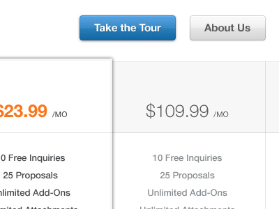 Take the Tour blue gray orange pricing table