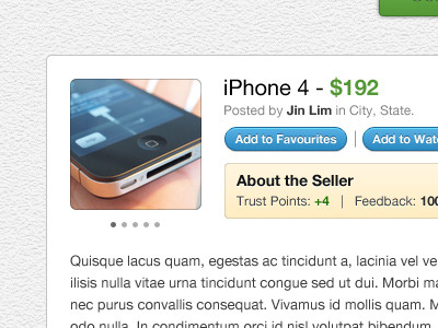 iPhone 4 - $192 blue buttons green image slider interface qpop