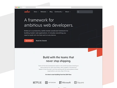 Emberjs.com redesign design ember emberjs landing page landing page design ui user experience user interface ux website design